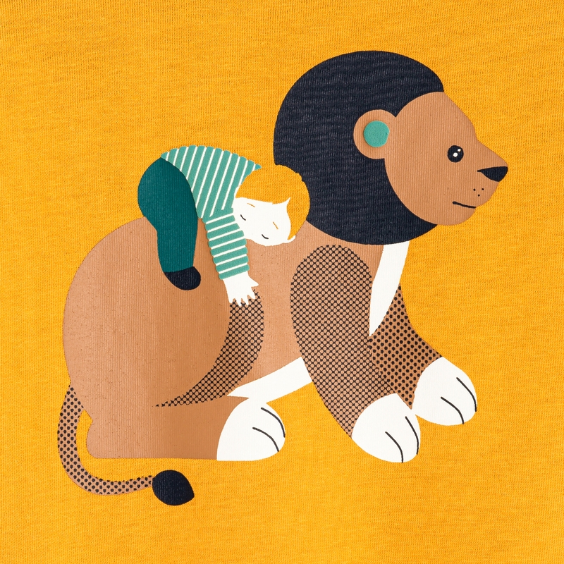 T-shirt lion câlin jaune bébé garçon
