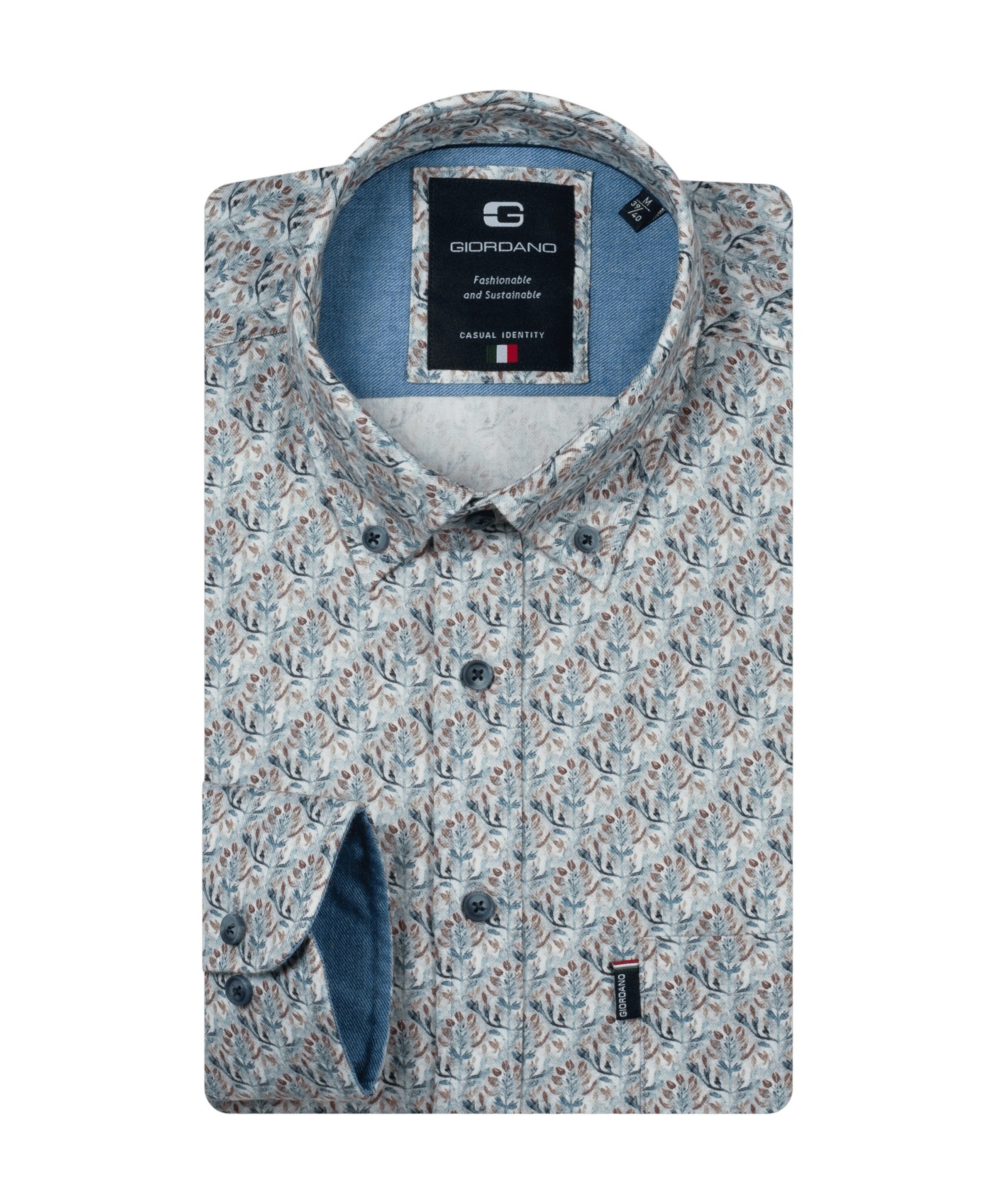 Giordano Heren overhemd lange mouw blauw