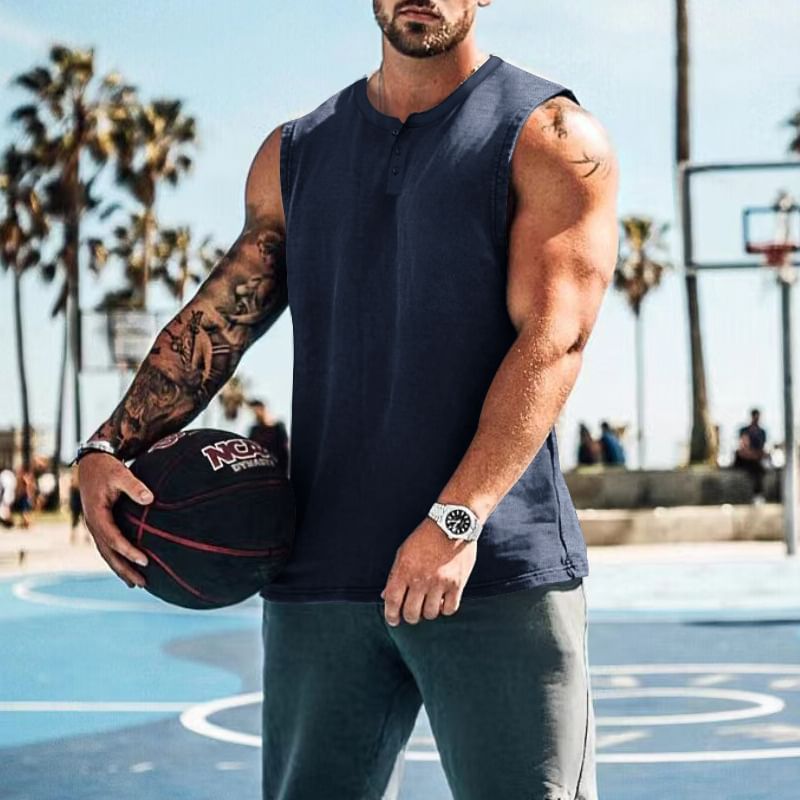 Dubbel wit - Henley effen tanktop