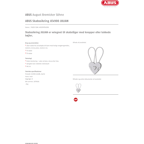 Abus JULIAN skabssikring, hjerteform