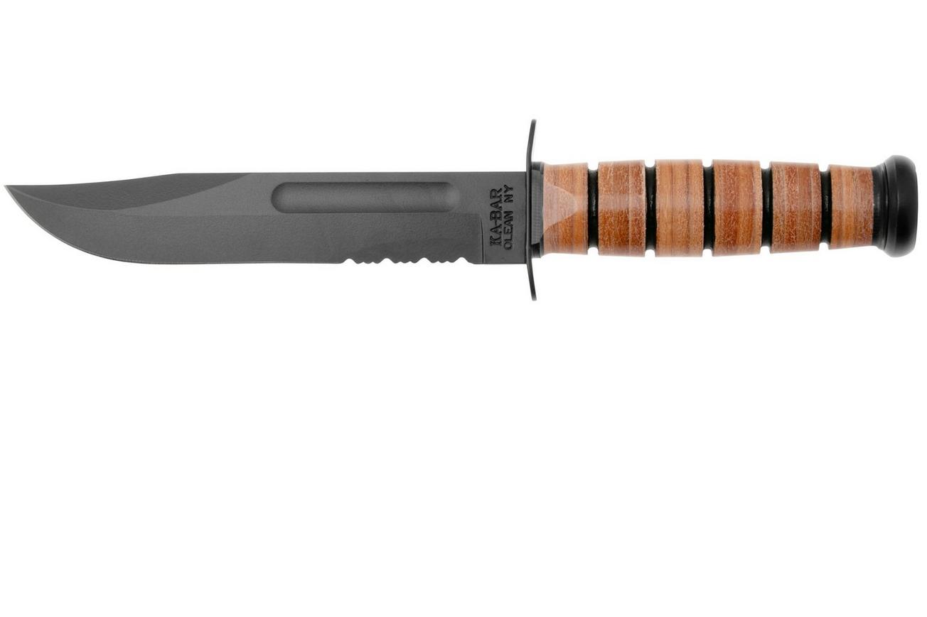 KA-BAR U.S. Army Knife 5019 deels gekarteld, FRN foedraal, survivalmes