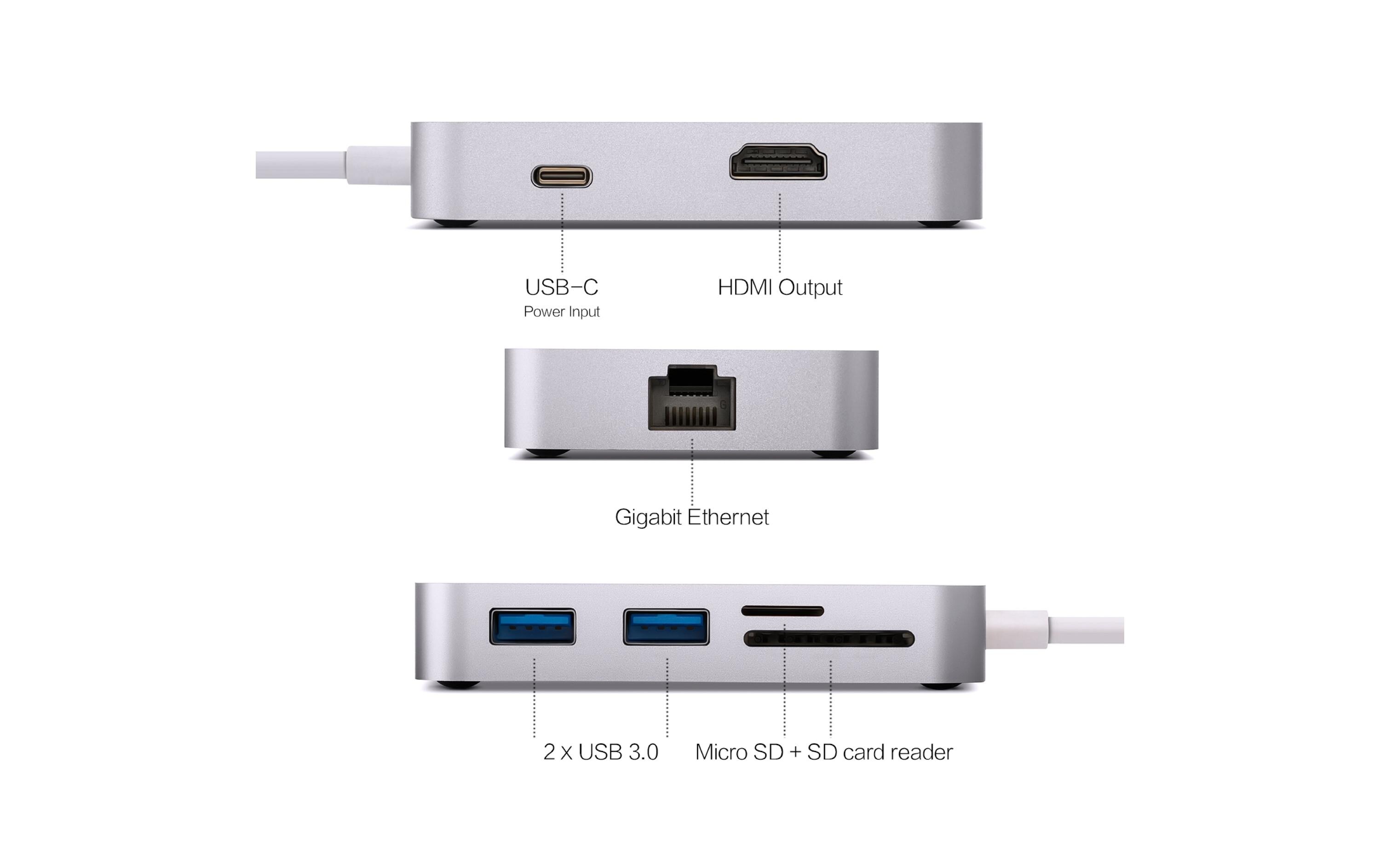 Multiadapter NEO C-GGR Space GreyUSB C Multiport Adapter  with Gigabit Ethernet + 4K @ 60Hz HDMI
