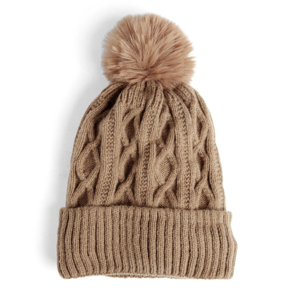 Ensemble mug 450ml faïence avec bonnet à pompon marron