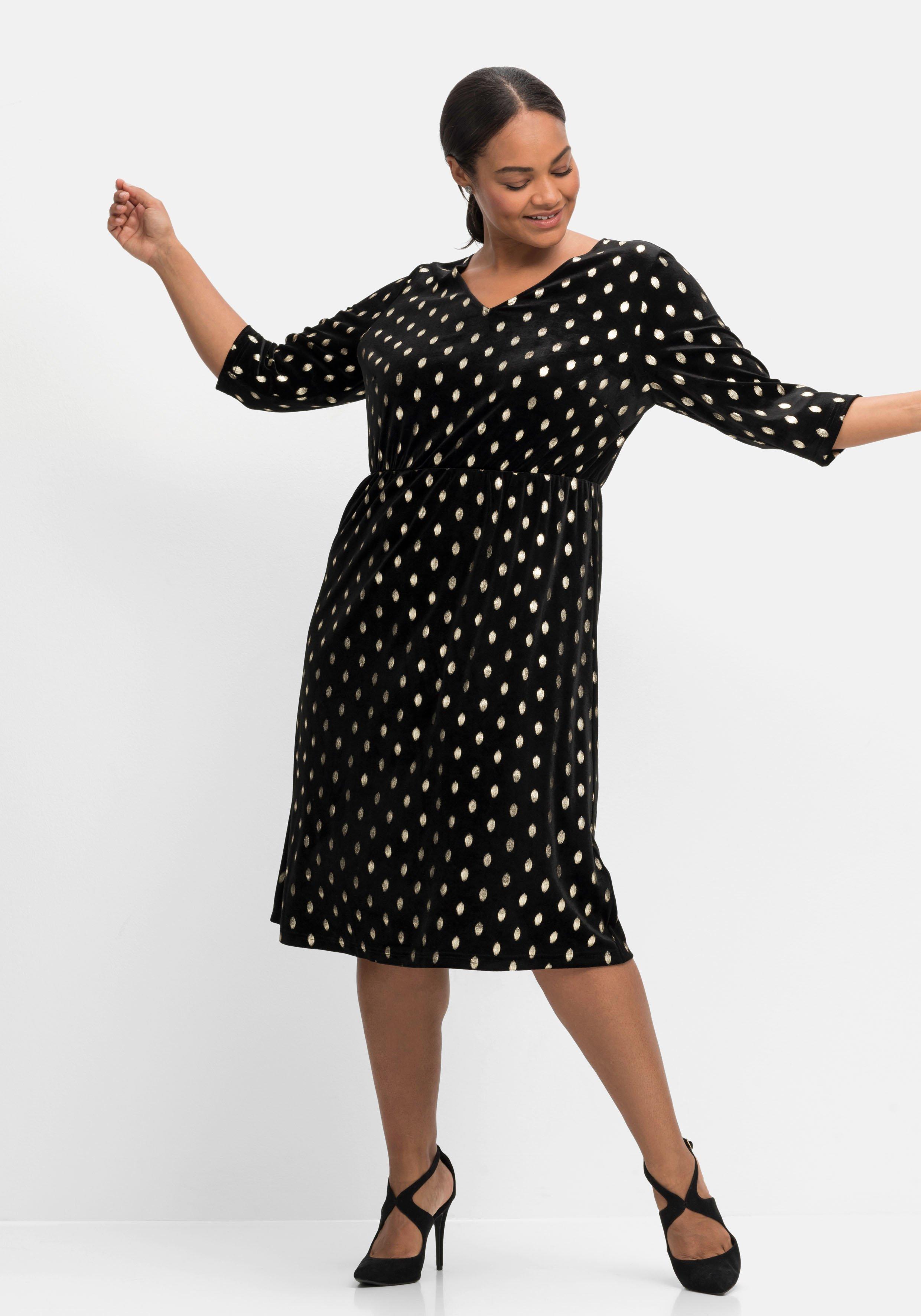 Jerseykleid in Samtoptik, mit Glitzerdruck