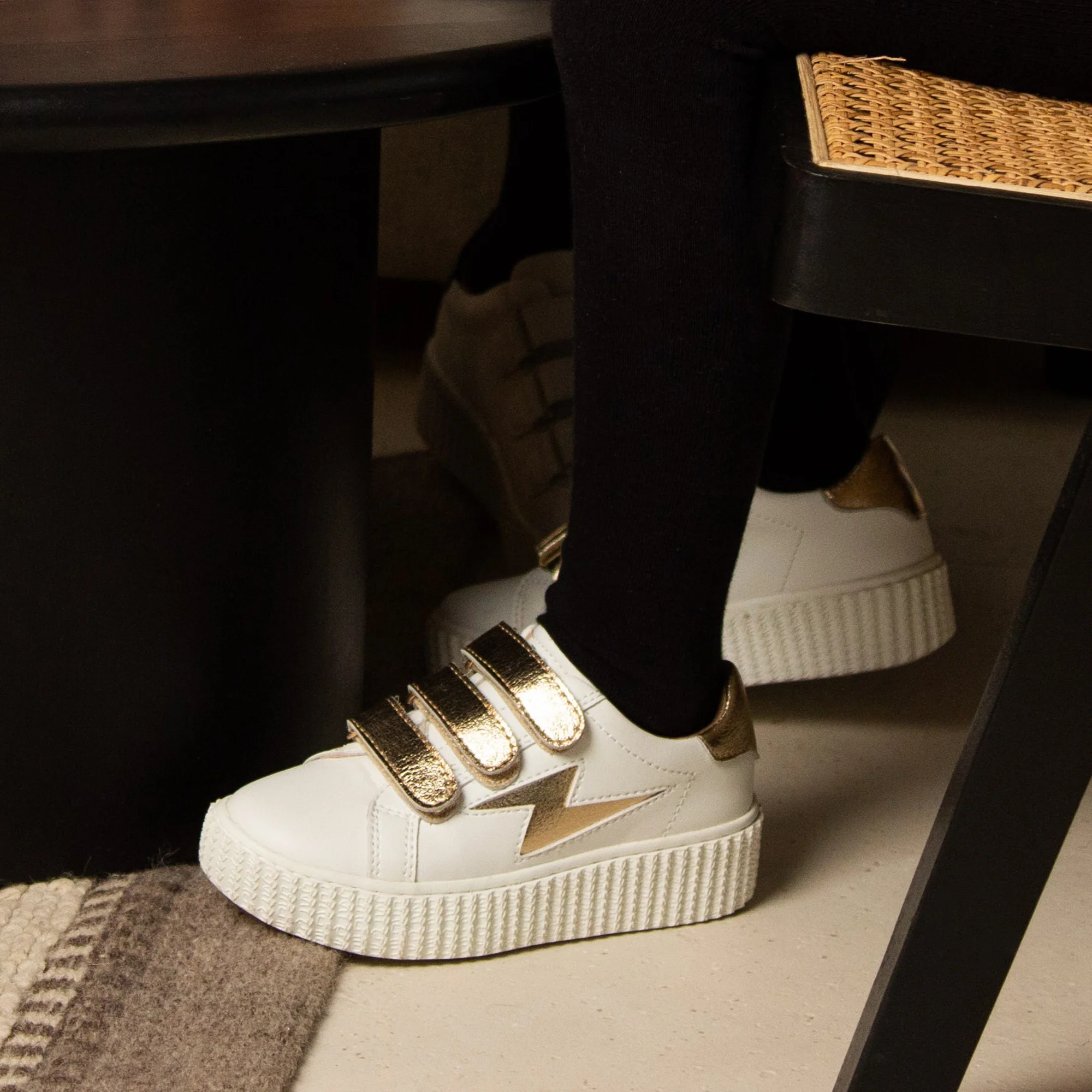 Sneakers-Baskets éclair Mini Marilou blanc et champagne à scratchs
