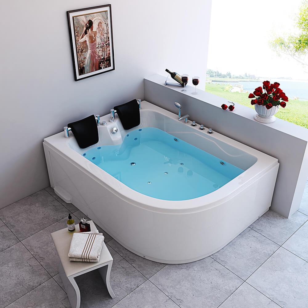 Home Deluxe - Whirlpool - BLUE OCEAN XL Rechts, Wit, Afmetingen: 180 x 120 x 65 cm - incl. nekkussen, fittingen en whirlpoolpomp | Whirlpool voor 2 personen, Indoor SPA, Hoekbad
