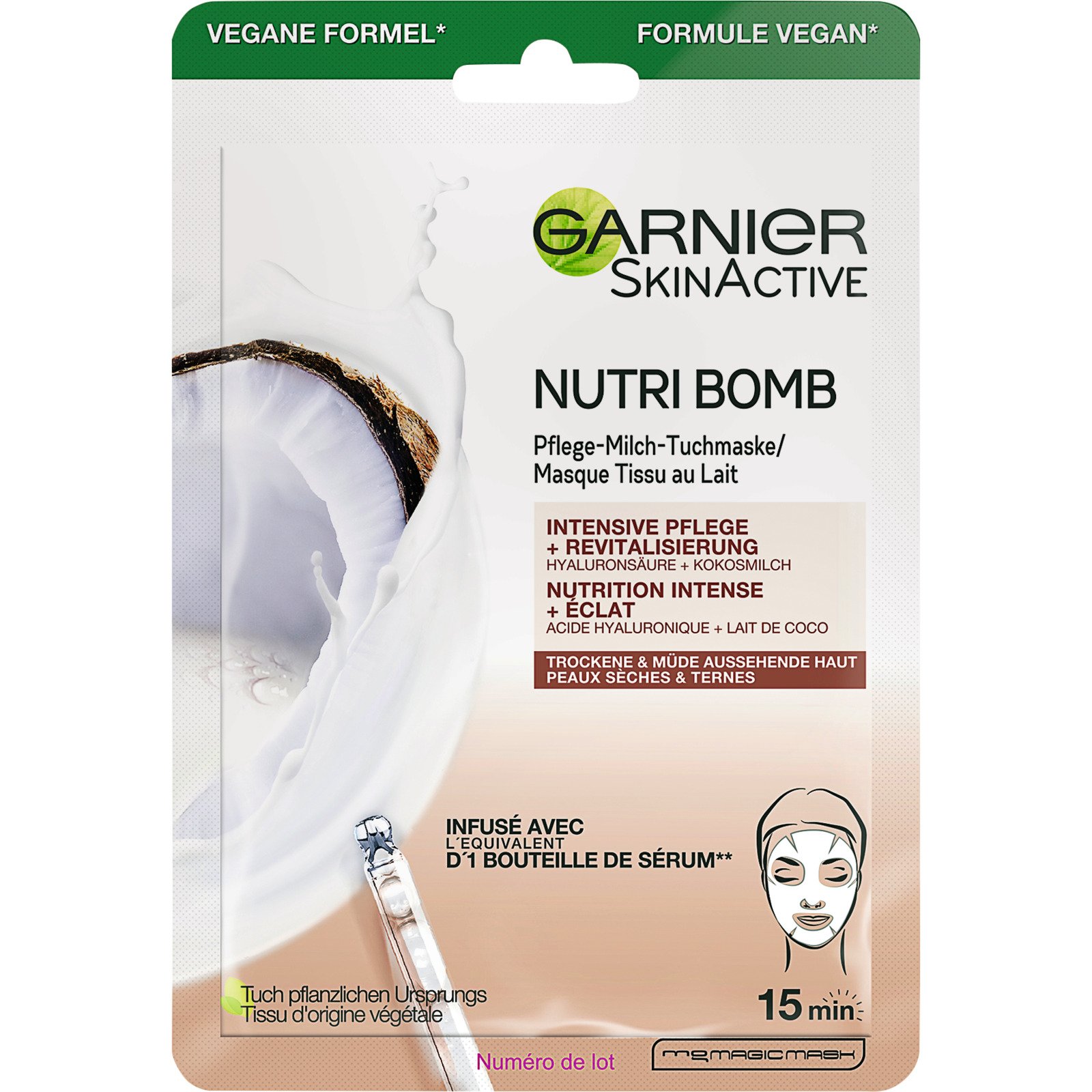 Garnier SkinActive Nutri Bomb Pflege-Milch-Tuchmaske Kokos