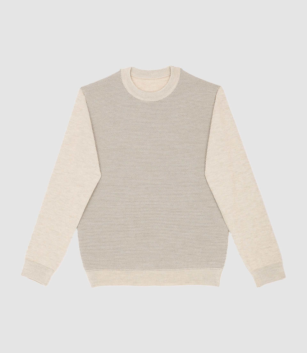 Pull col rond en laine mérinos beige BORIS