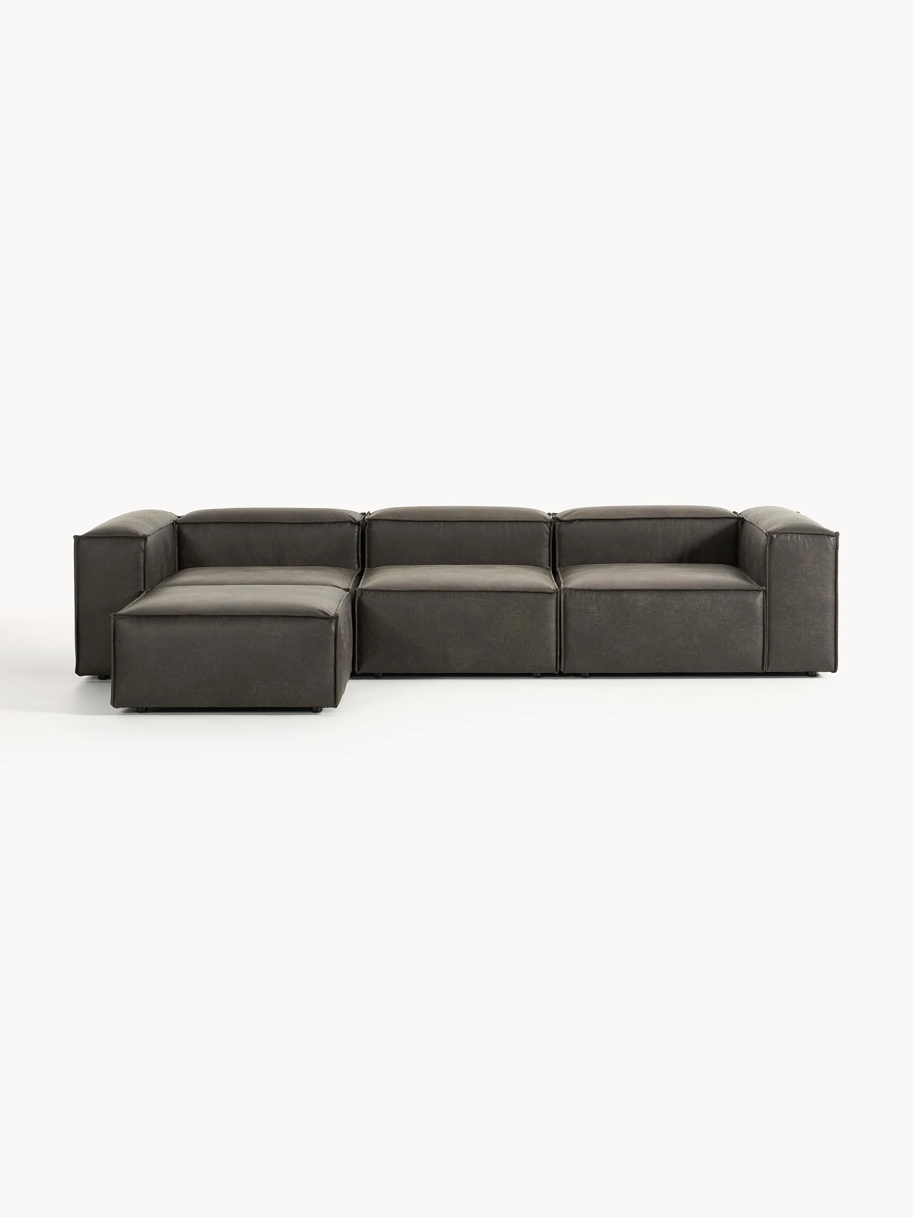 Modulaire bank Lennon (4-zits) van gerecycled leer met poef (links/rechts)
