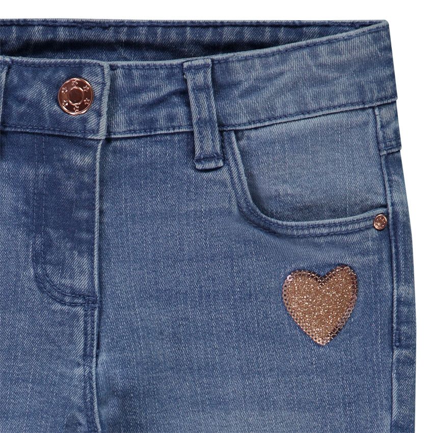 Jean droit en denim patch cœur pailleté pour fille - Bleu