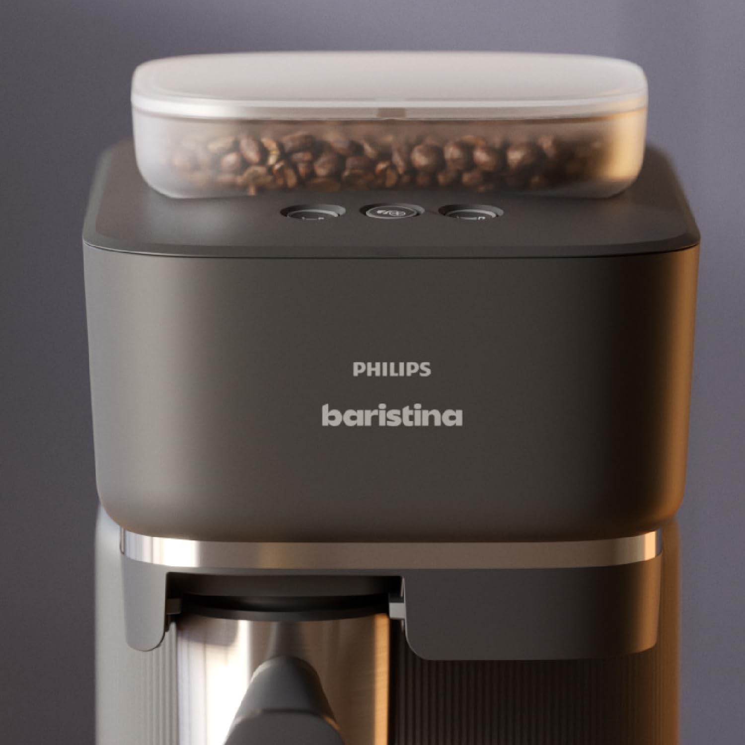 Philips Baristina Espressomaschine - Real Espresso, made simple, Kompakte Kaffeemaschine, Schwarzgrau mit schwarzgrauem Siebträger, 16-bar-Pumpendruck, automatisches Mahlwerk, Cafe Crema (BAR300/60)