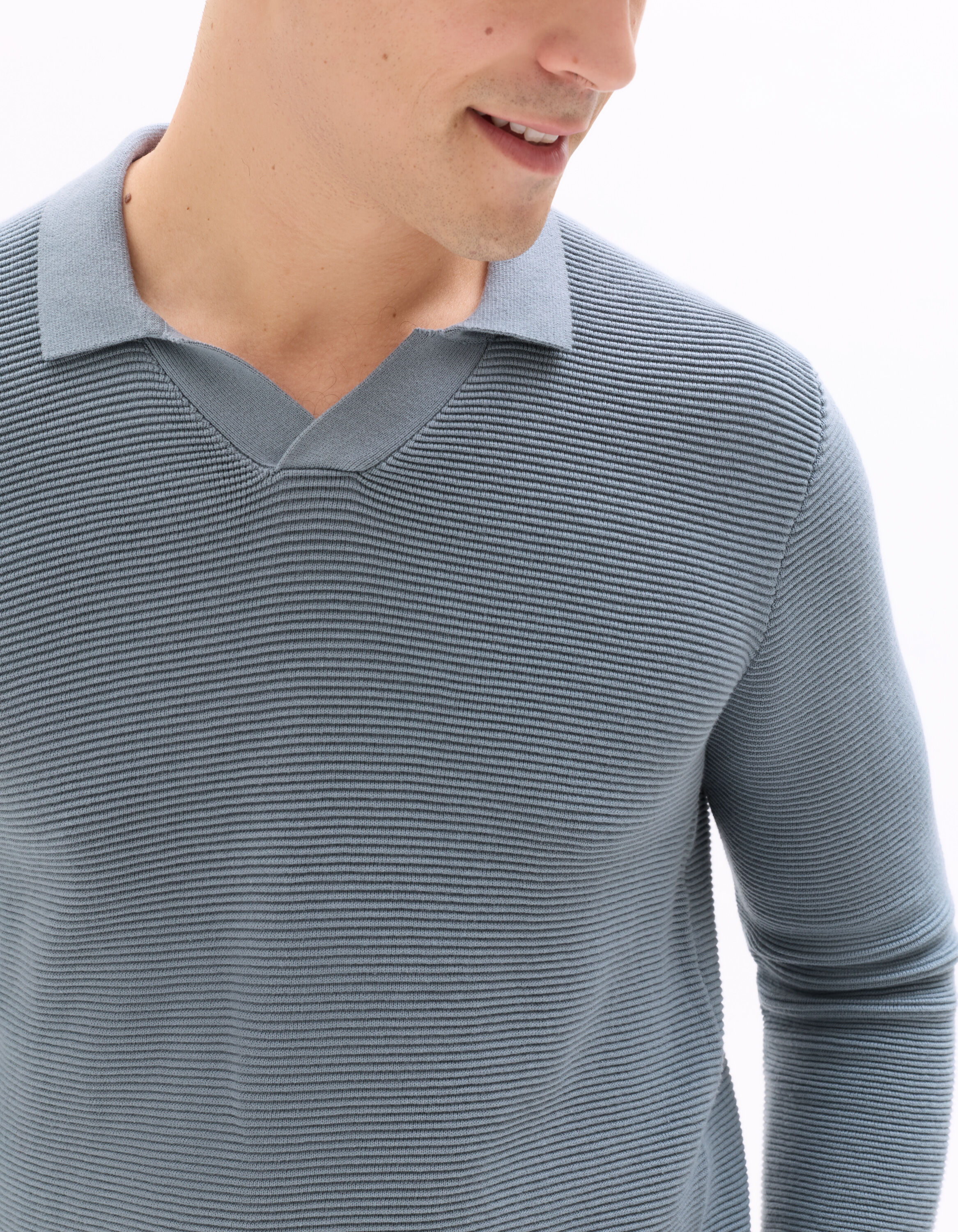 Pull regular 100% coton point fantaisie - gris bleu