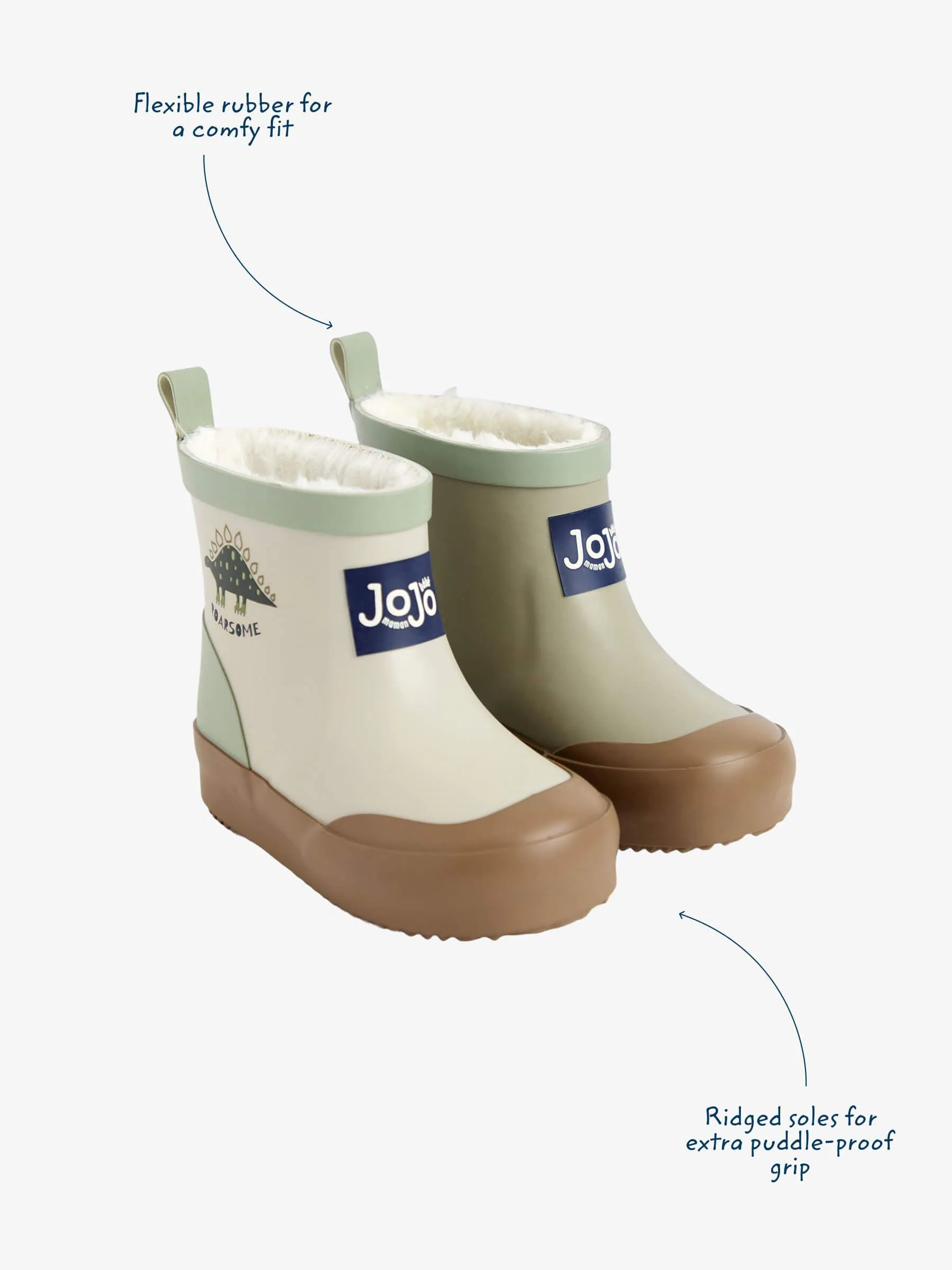 Kiezelkleurig dinosaurus - JoJo Maman Bébé Short Cosy Lined Wellie Boot
