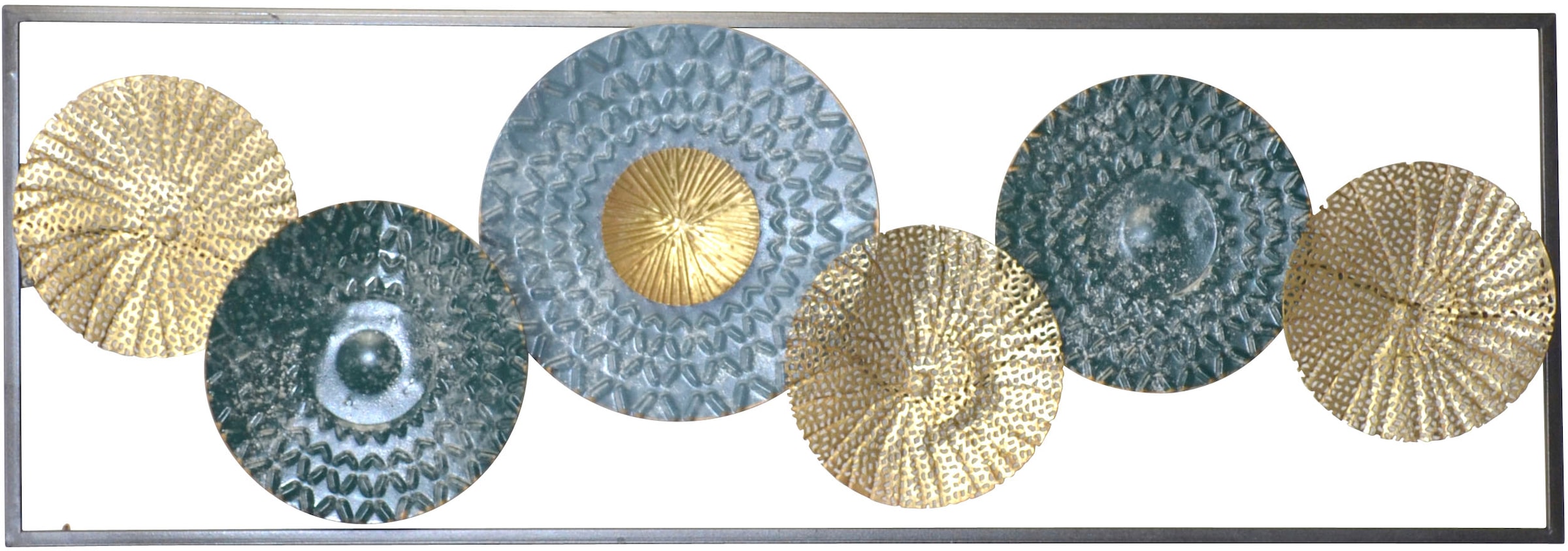 HOFMANN LIVING AND MORE Wanddekoobjekt »Wanddekoration« Kreise in blau gold, aus Metall mit Rahmen