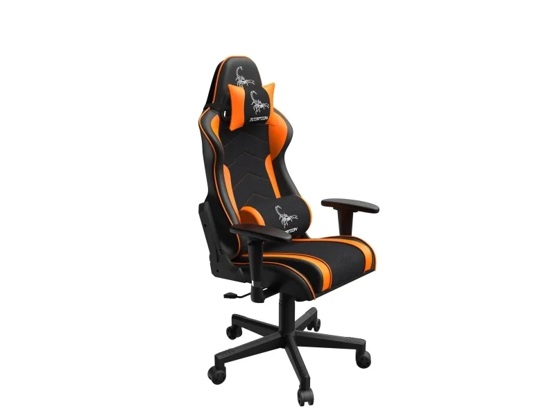 Gembird SCORPION - Stol - ergonomisk - armstøtter - T-formet - vippe - drejeled - nylon, PVC, svamp, mesh - sort trådnet, orange hud