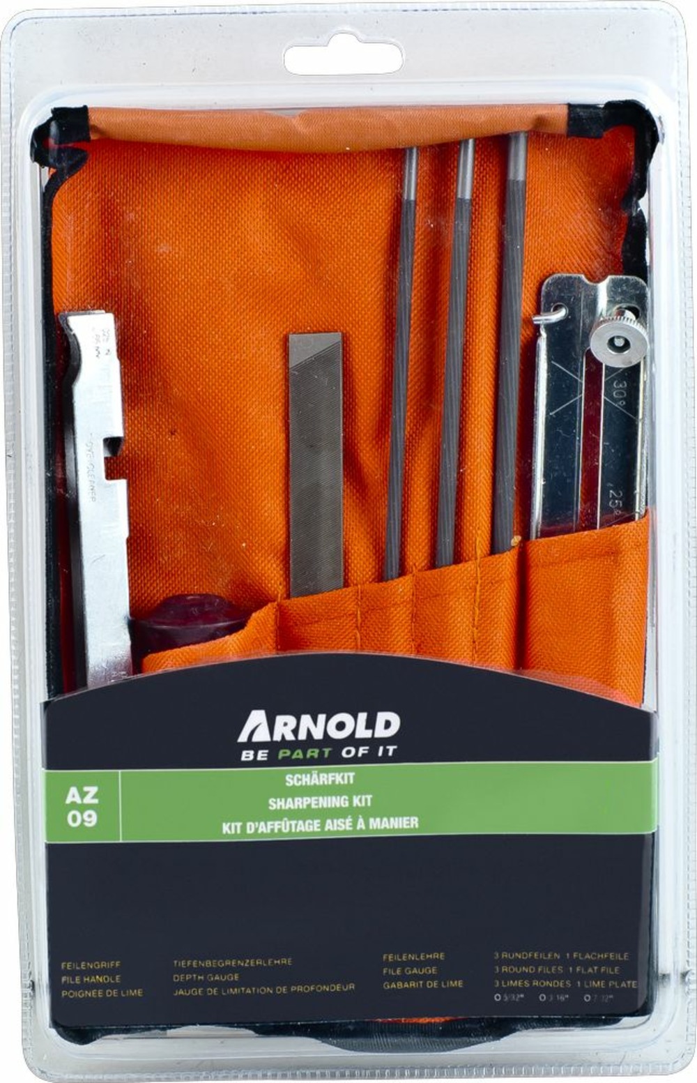 Kit d’affûtage en trousse enroulable pour lames de tronçonneuse