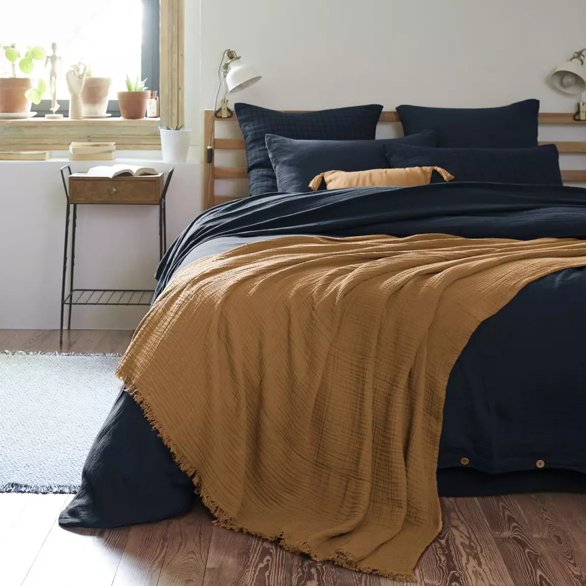 Plaid gaze de coton (180 x 220 cm) Gaïa Camel