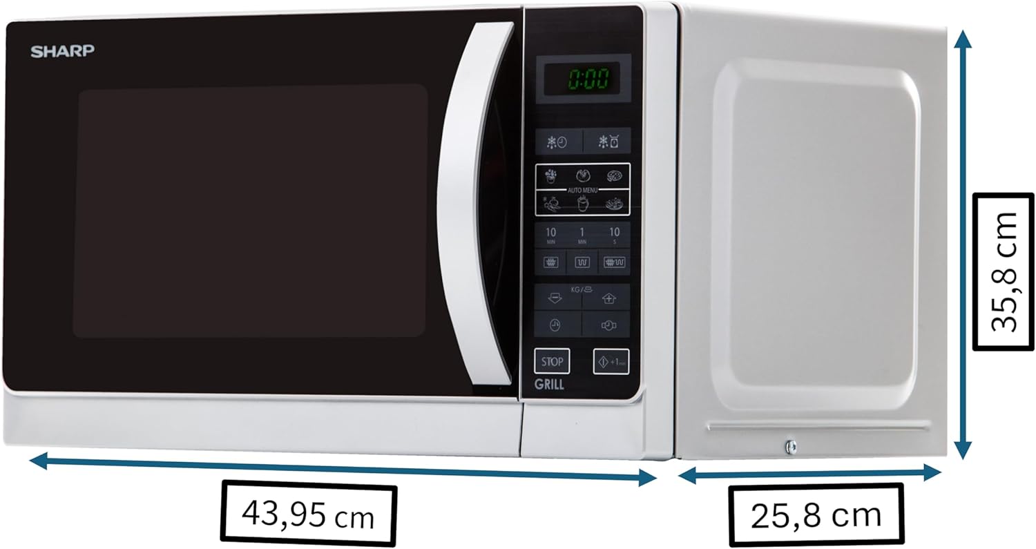 Sharp R642INW Mikrowelle / 2-in-1 Grill-Kompakt-Mikrowellengerät/Tageszeitanzeige/Kindersicherung