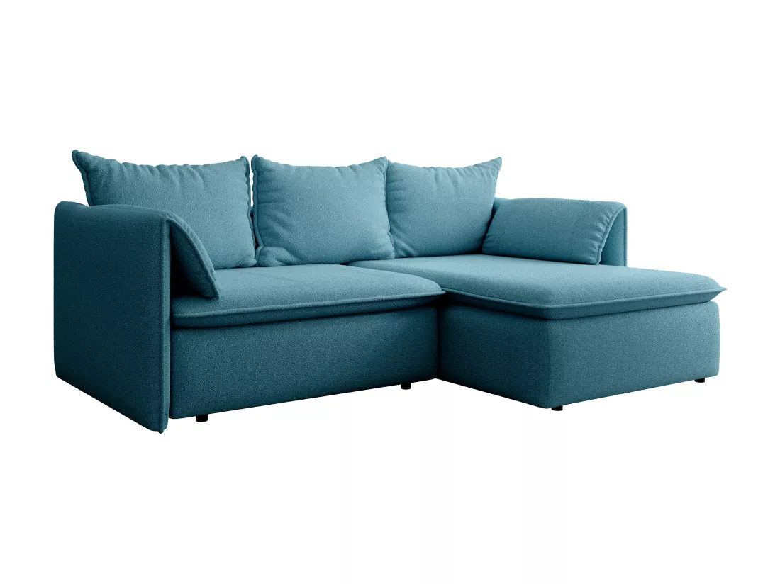 Canapé d'angle droit convertible en tissu texturé bleu TEODORA