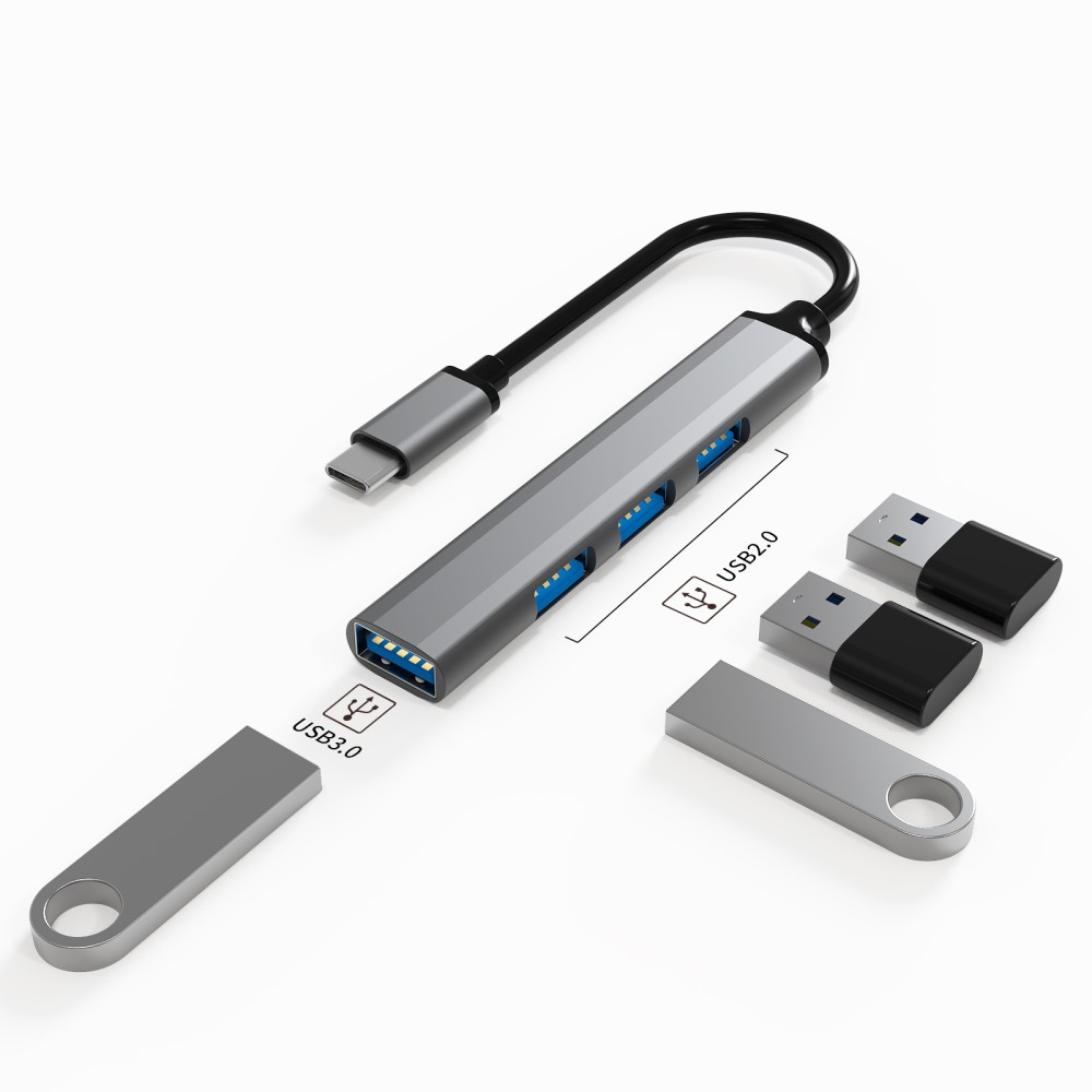 USB C Multiport Adapter Slim Design mit USB 3.0 / 3 x USB 2.0 - Grau