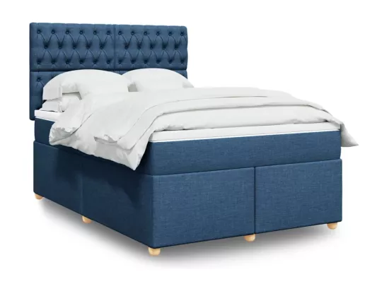 Sommier à lattes de lit avec matelas Bleu 160x200 cm Tissu