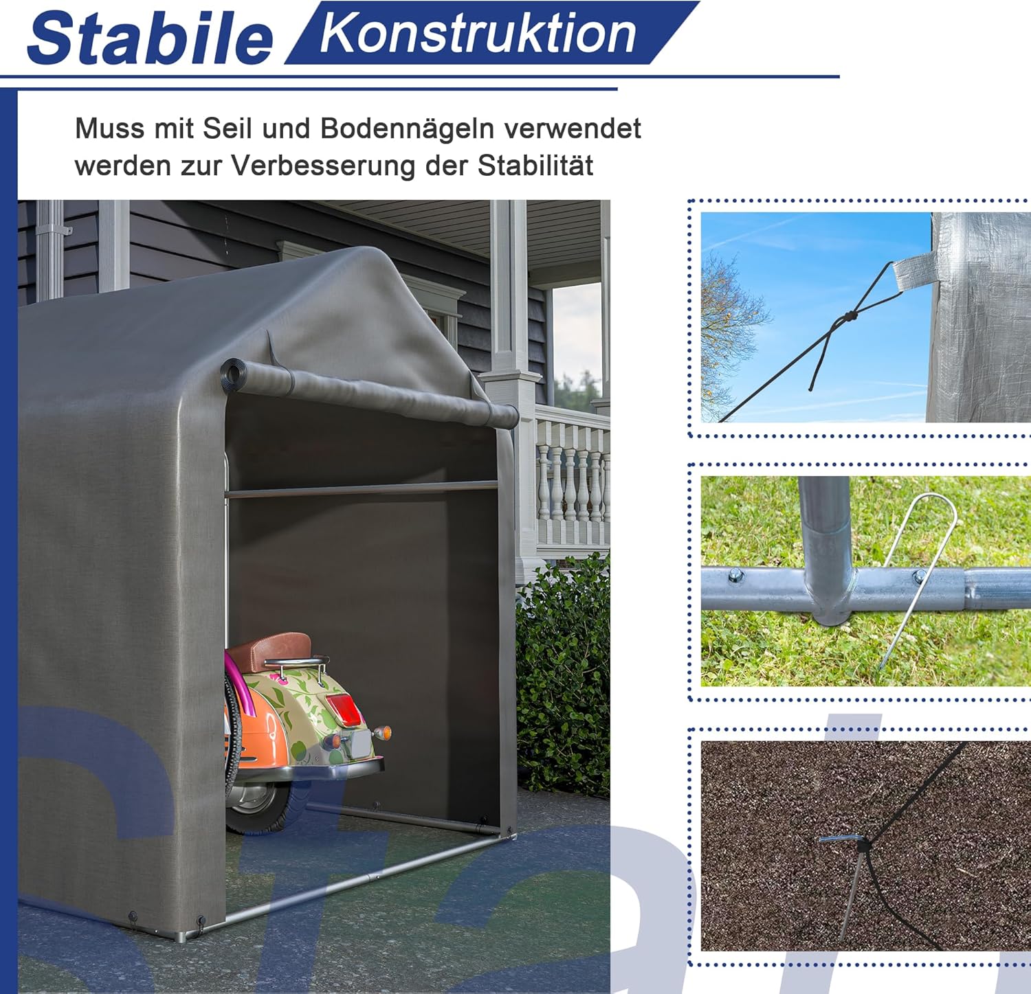 Fahrradgarage 160x220x165 cm, Fahrradgarage für 3 Fahrräder, Fahrradschuppen mit UV-Schutz Fahrradschuppen, Fahrradgarage Wetterfest, Gerätezelt mit Wasserdichtes Rolltor (160x220x165 cm)