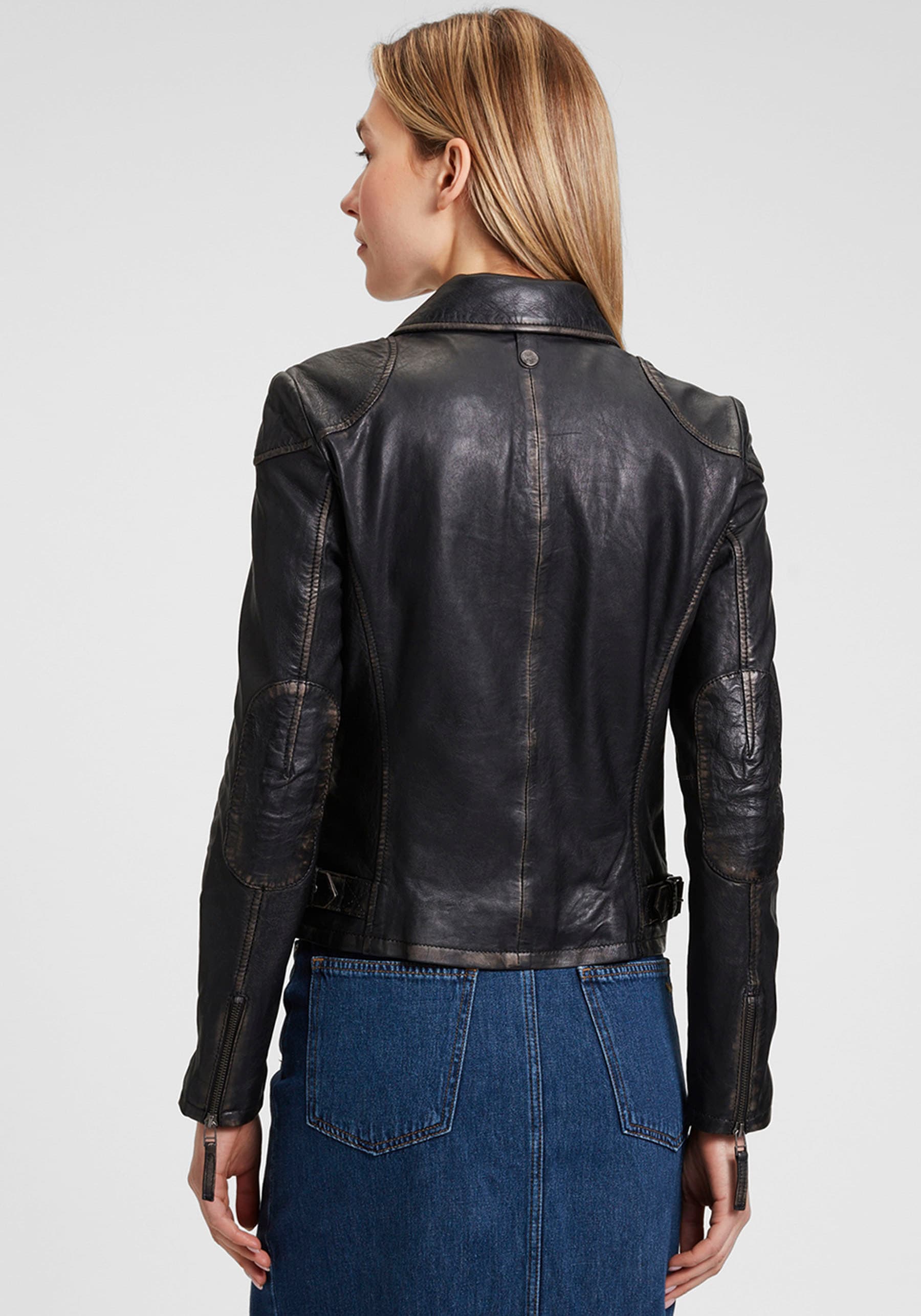 Mauritius Lederjacke »MWPeggie« im Vintage-Look, asymetrischer Reissverschluss, Reverskragen