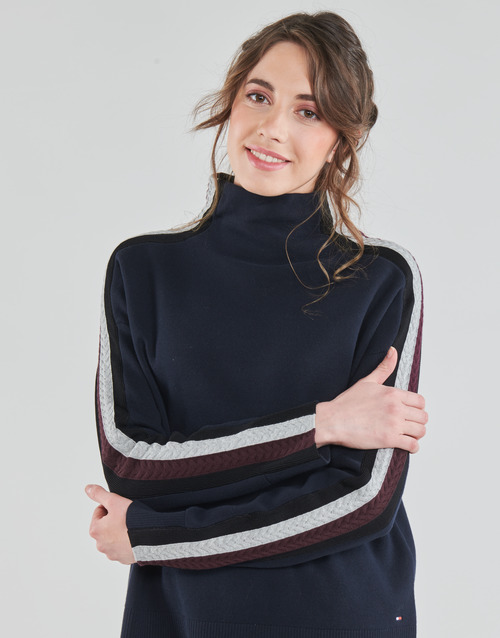 Tommy Hilfiger - SIDE STRIPE MOCK-NK SWEATER LS - Marine / Argent / Bordeaux
