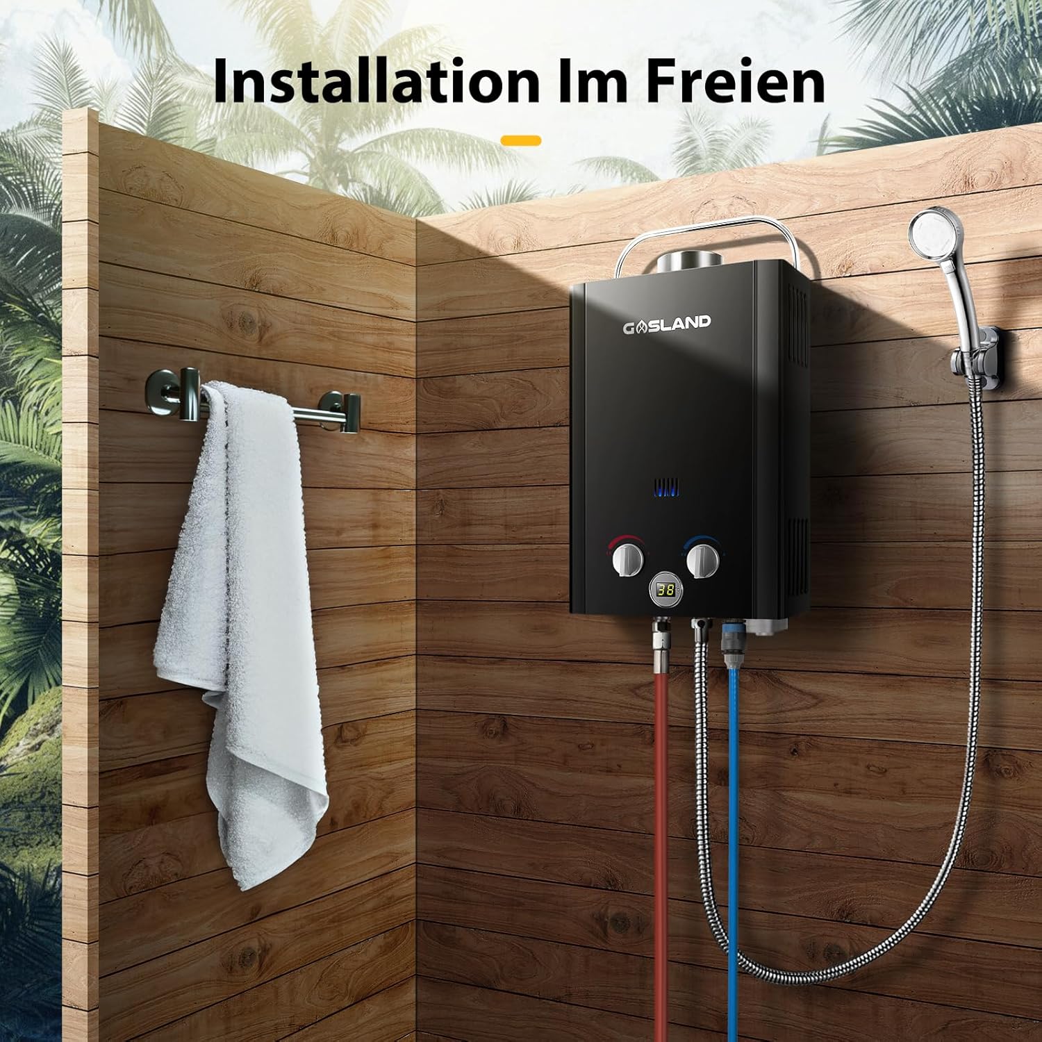 GASLAND BE158B Gasdurchlauferhitzer, 6L Tankless LPG Durchlauferhitzer 30/37mbar, Instant Gasdusche für Campingdusche Pferdedusche