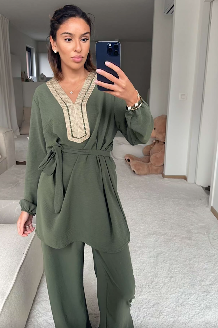 Ensemble 2 pièces tunique + pantalon kaki