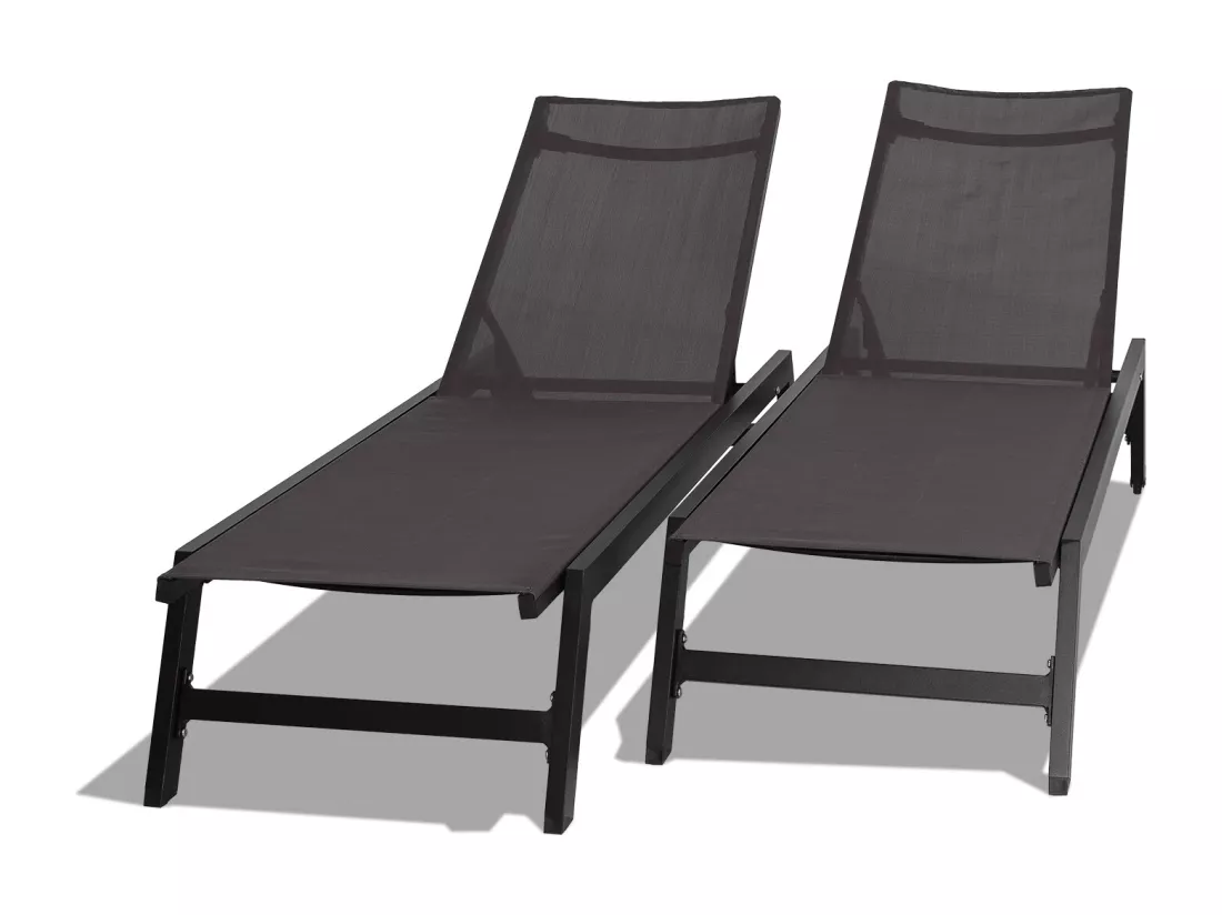 Nilo - Lot de 2 lits de bronzage en aluminium et textilène