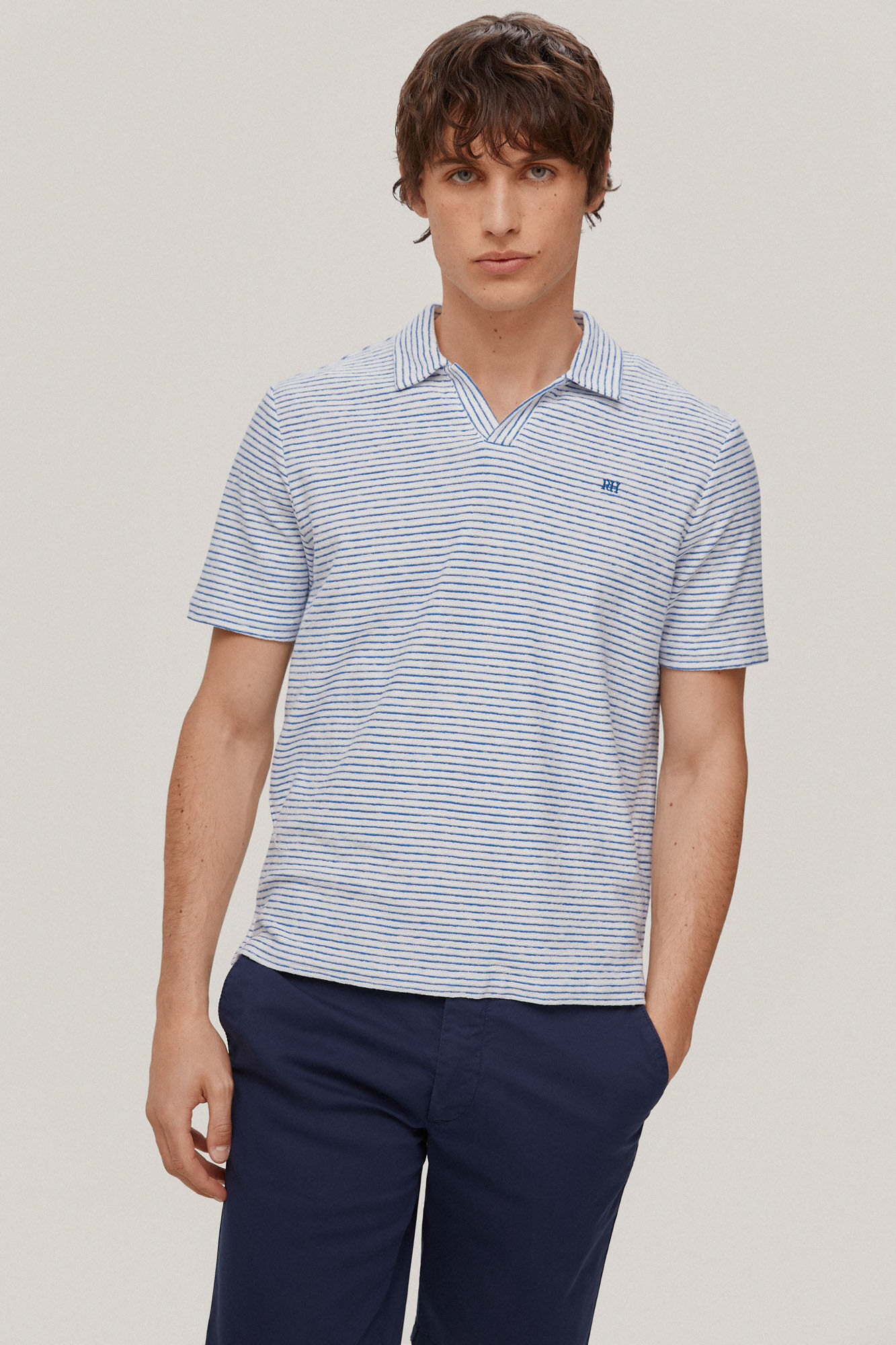 Polo listrada e encaracolada - Azul
