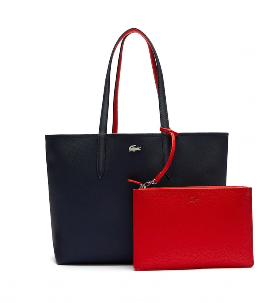 Bolsa reversível Lacoste Anna, azul-marinho/vermelha - 47x30x14 cm -