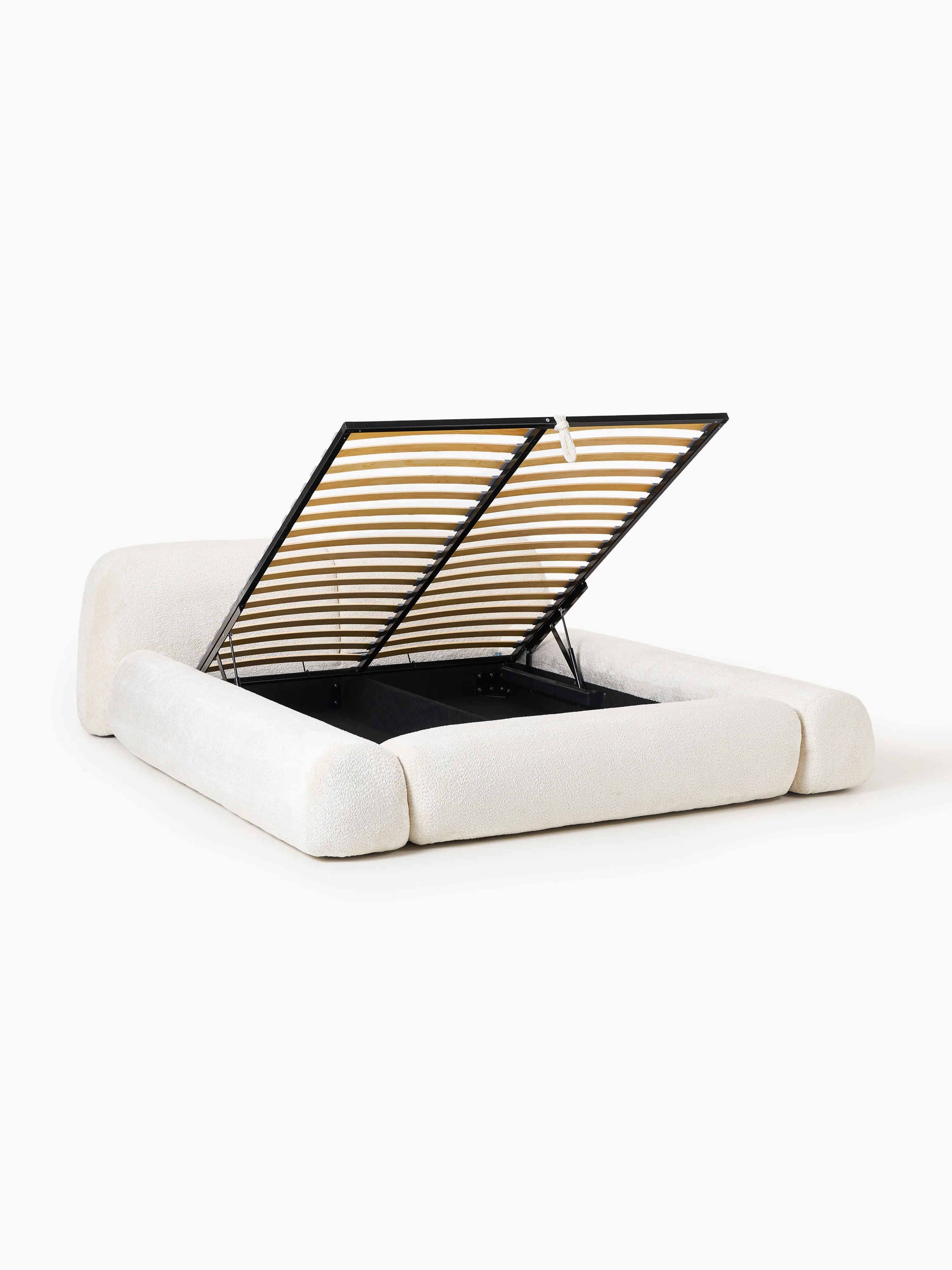 Gestoffeerd teddy bouclé bed Wolke met opbergruimte