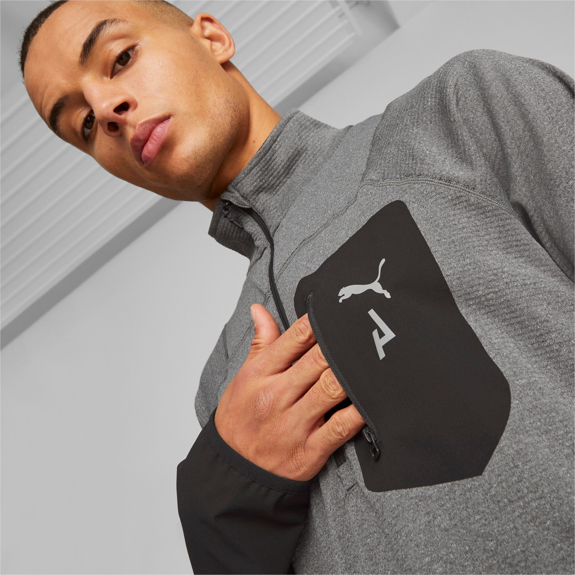 Puma Seasons Raincell Half-Zip Top De Course Hommes - Gris , Noir
