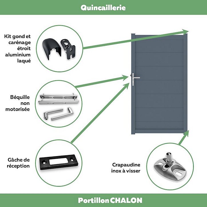 Portillon aluminium Chalon gris anthracite RAL 7016 100x180 cm Jardimat
