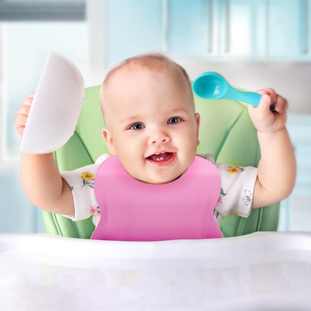 Babyhagesmæk af silikone med drypbakke pink