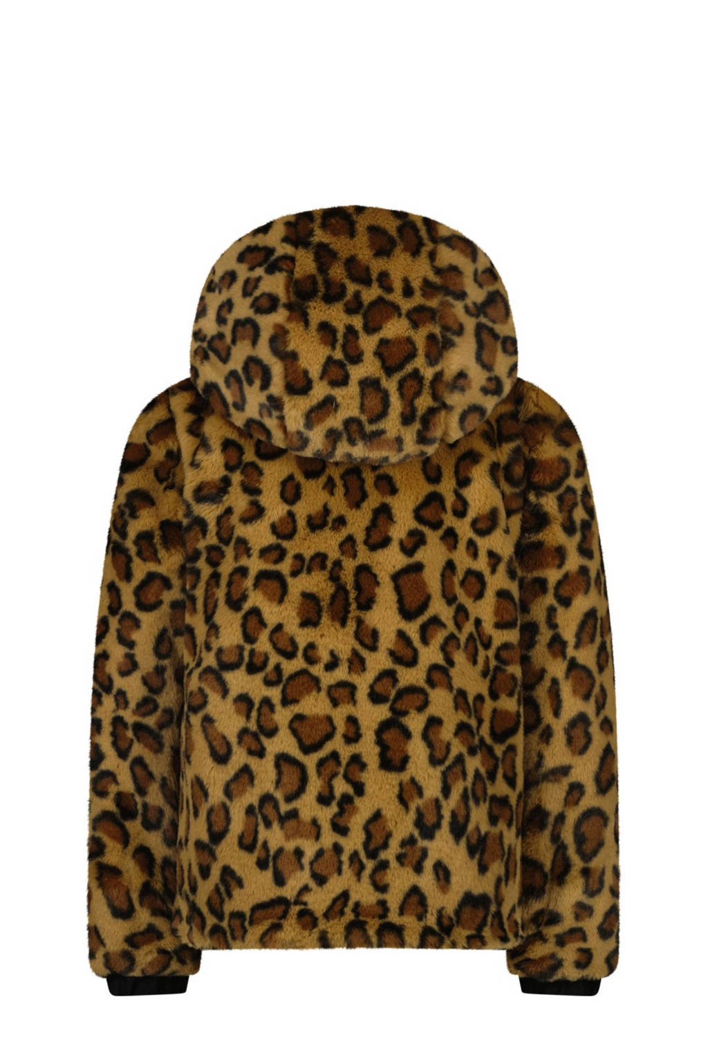 Vingino reversible gewatteerde imitatiebont winterjas Tabra met panterprint zwart/bruin