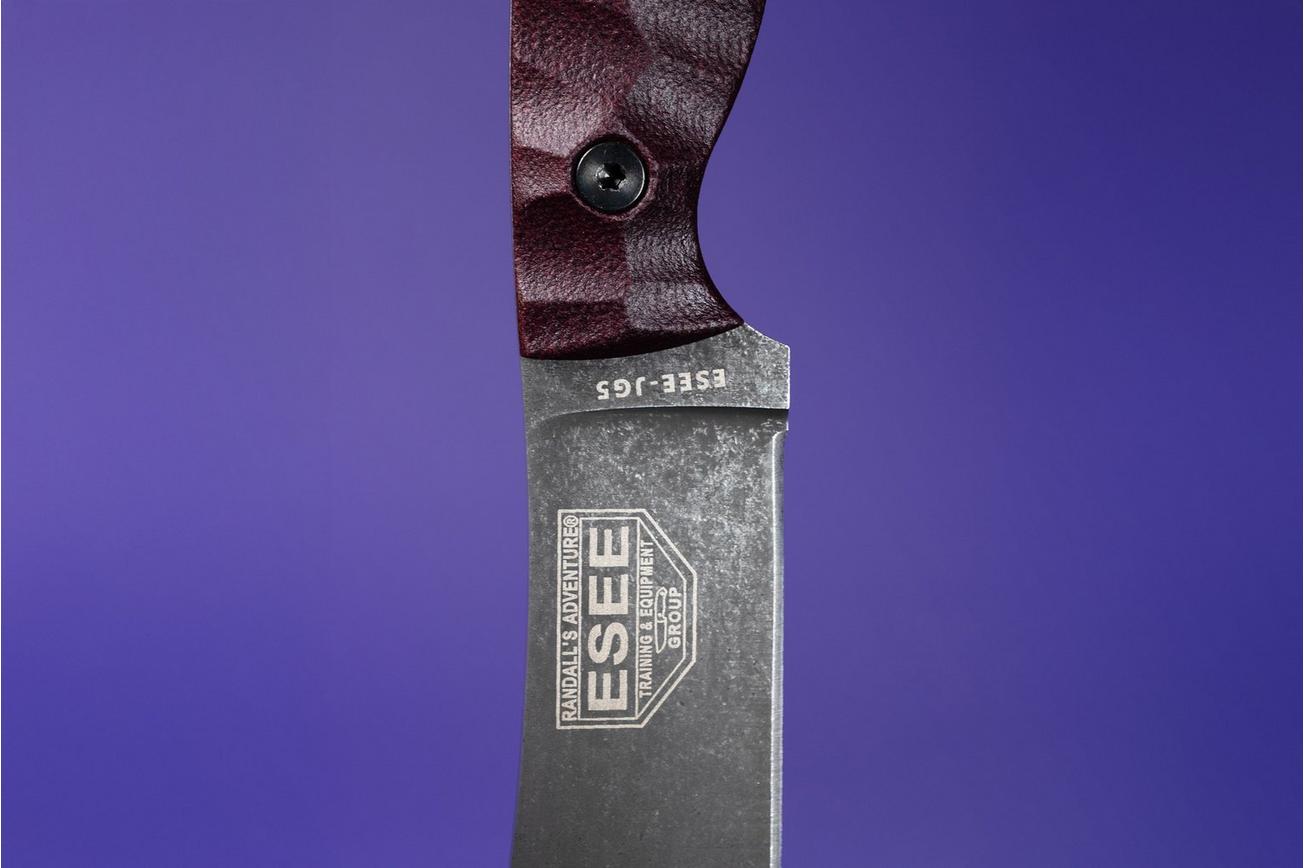 ESEE JG5, ESEE-JG5-LM, 1095 Stone Washed Black Oxide, Burgundy Linen Micarta, outdoormes, James Gibson design