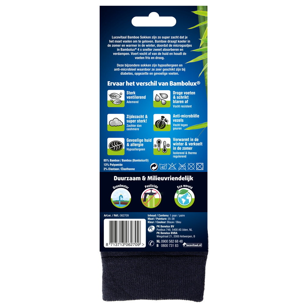 Lucovitaal Bamboe Sok Lang Blauw Maat 35-381 paar