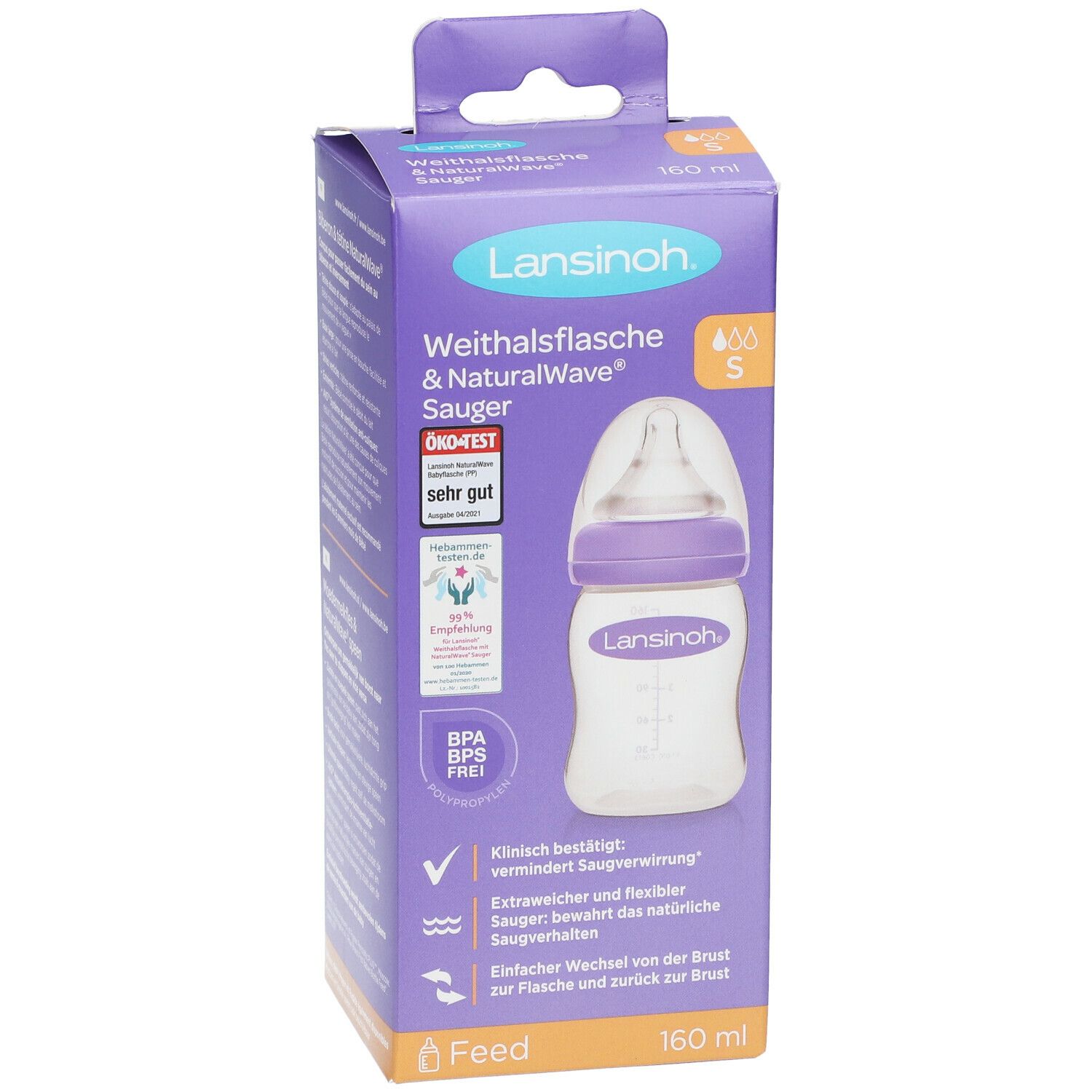 Lansinoh mOmma Babyflasche 160ml mit Natural Wave Silikonsauger S
