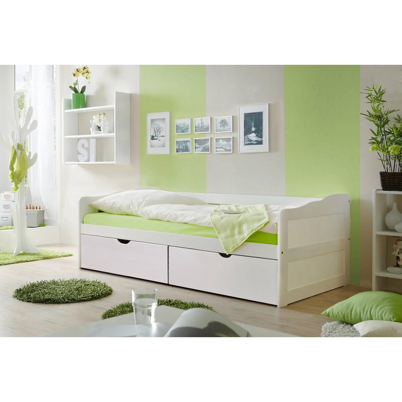 TiCAA Sofabett Funktionsbett Gästebett Melanie Kiefer Weiß inkl. Matratze und Rollrost