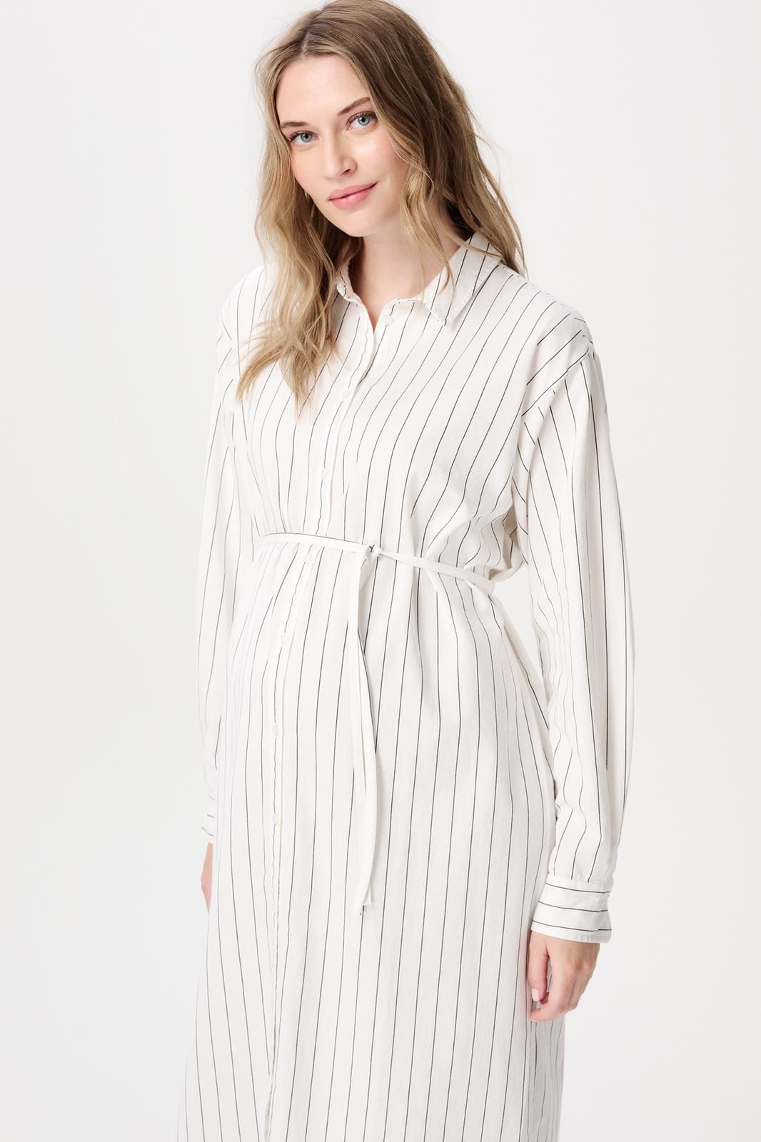 Noppies Maternity Jurk met voedingsfunctie Diego - Cream Thin Stripe