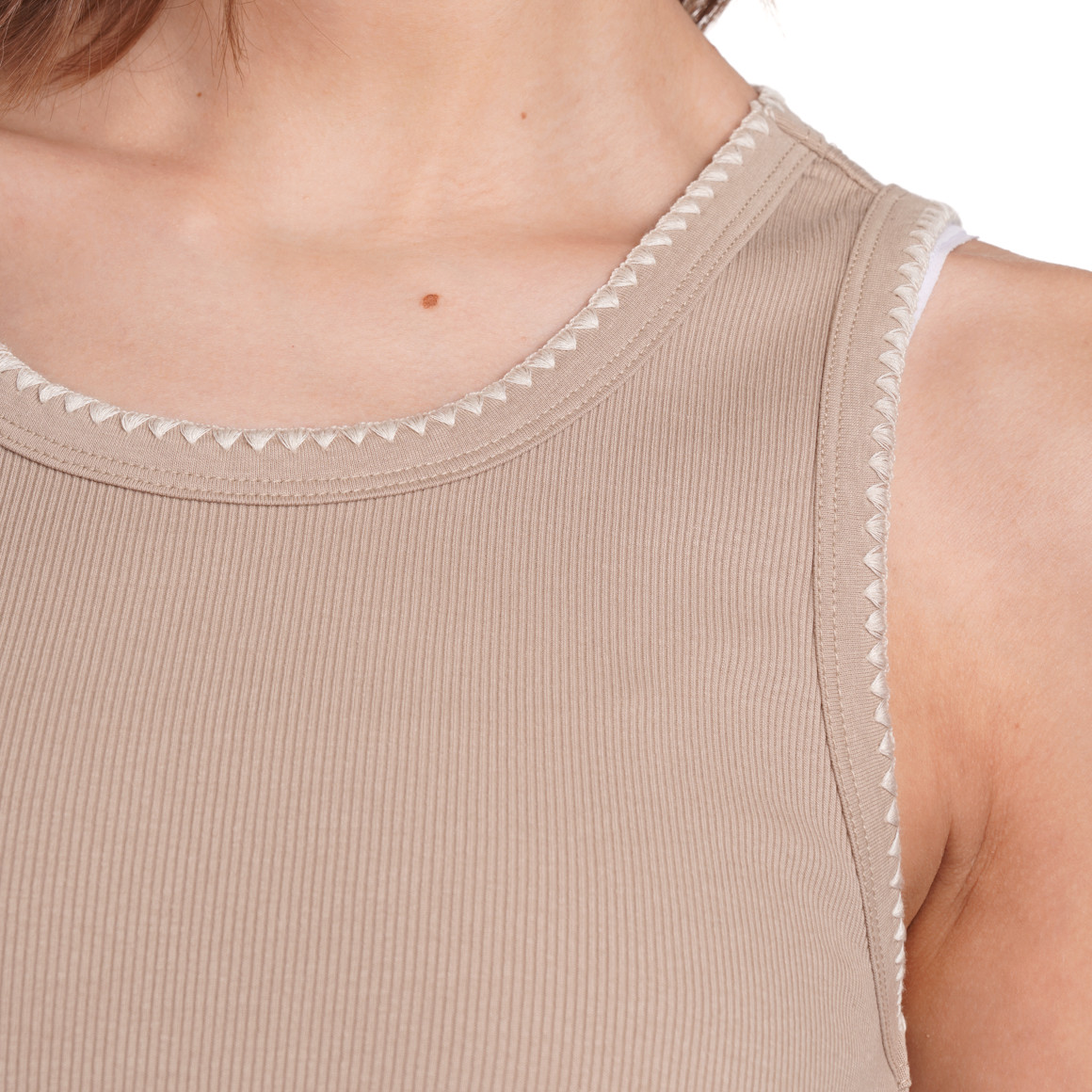 Gina Collection Damen Top mit Rippstruktur beige