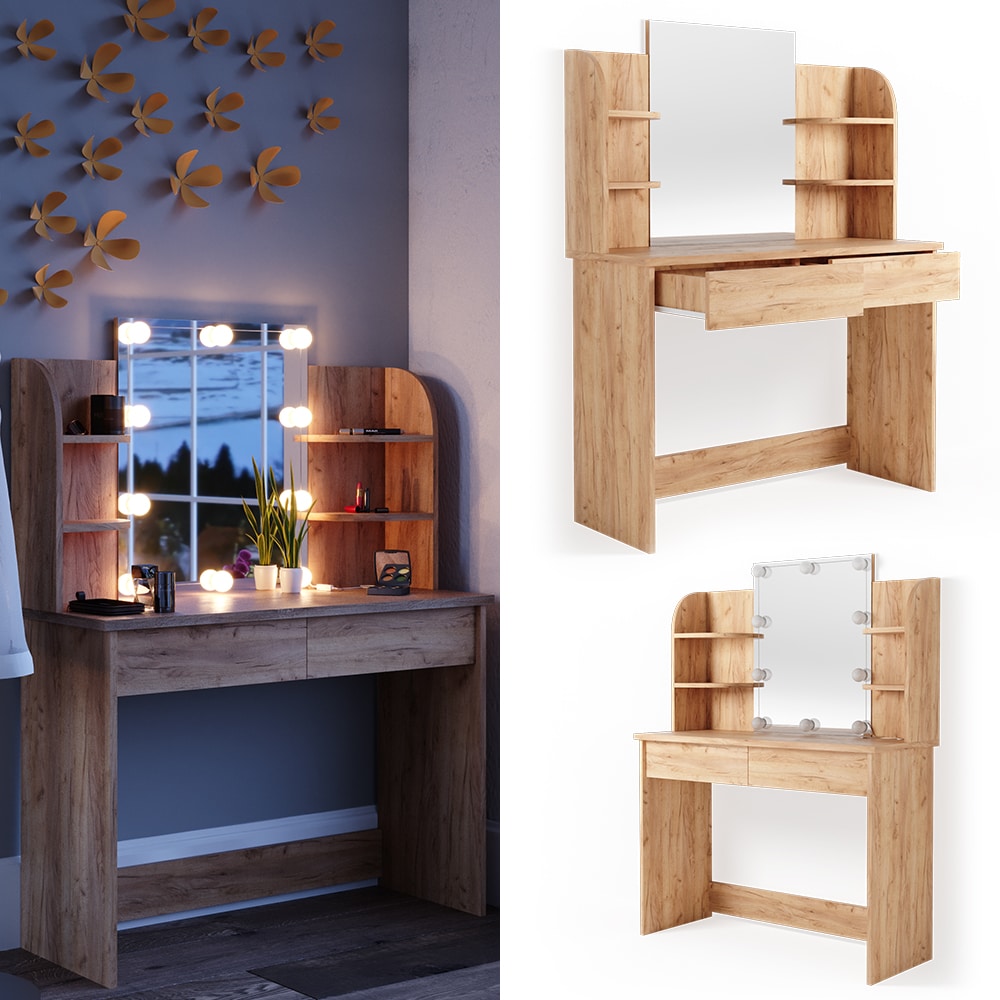 VICCO LED Schminktisch CHARLOTTE Frisiertisch Kommode Kosmetiktisch Eiche