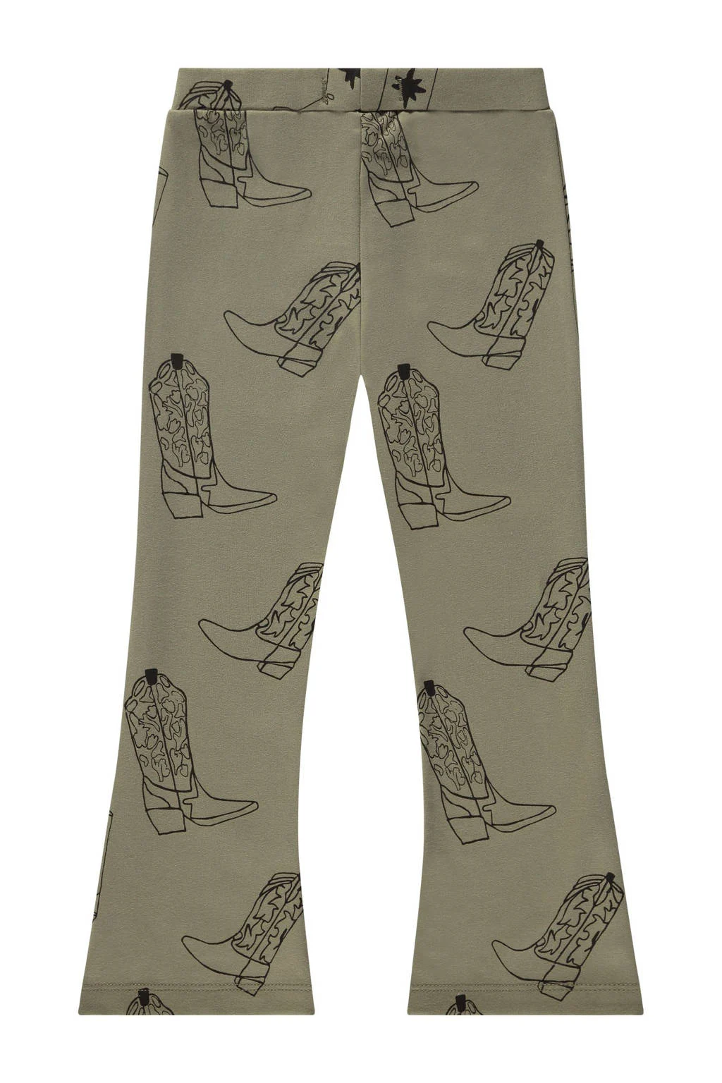 Stains&Stories flared broek met all over print legergroen/zwart