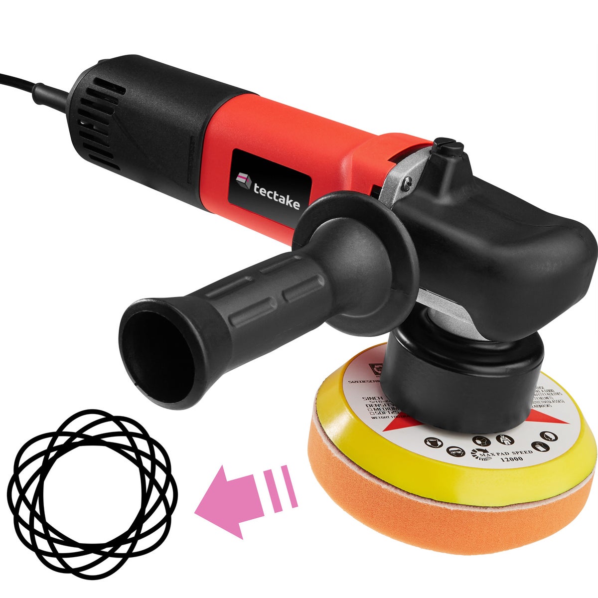25-delige excentrische polijstmachineset tectake 710 W inclusief 2 microvezeldoeken, 2 reservekoolborstels en draagtas