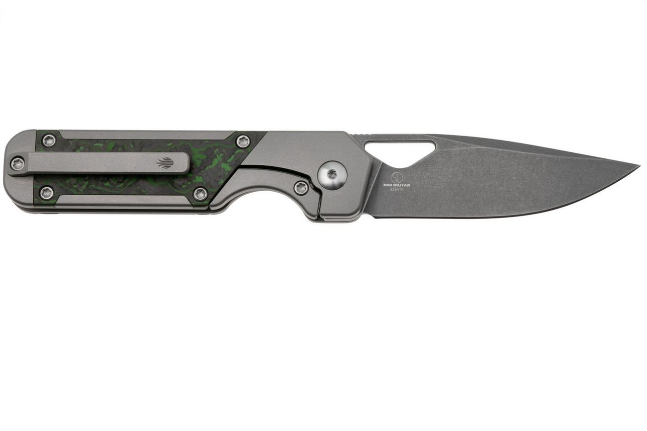 Kizer Mini Militaw, Ki3634SA2 Frame Lock, Blackwashed S45VN, Grey Titanium, Jungle Wear Fat Carbon Inlay, zakmes, Jonathan Styles design
