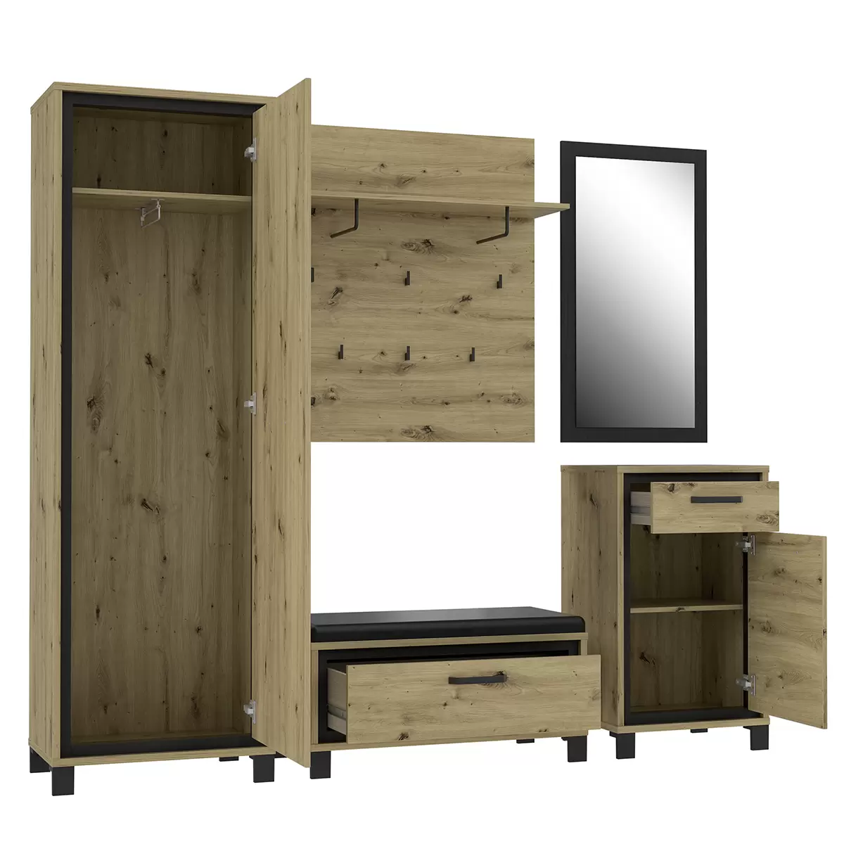 Garderobenschrank Trondheim Eiche,schwarz