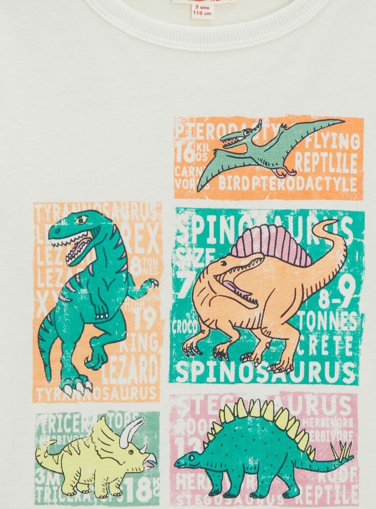 T-shirt écru animation dinosaures pour garçon
